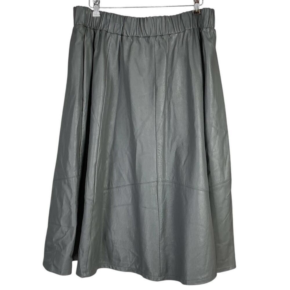 Chordas Midi Swing Skirt Size 18 Gray Leather Pockets Border USA Made 90s VTG